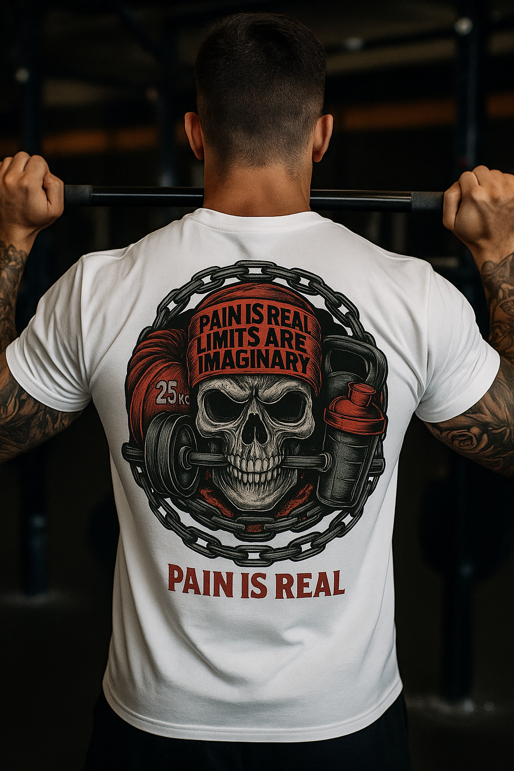 Pain Is Real Skull Gym Shirt – Hardcore Weightlifting Tee